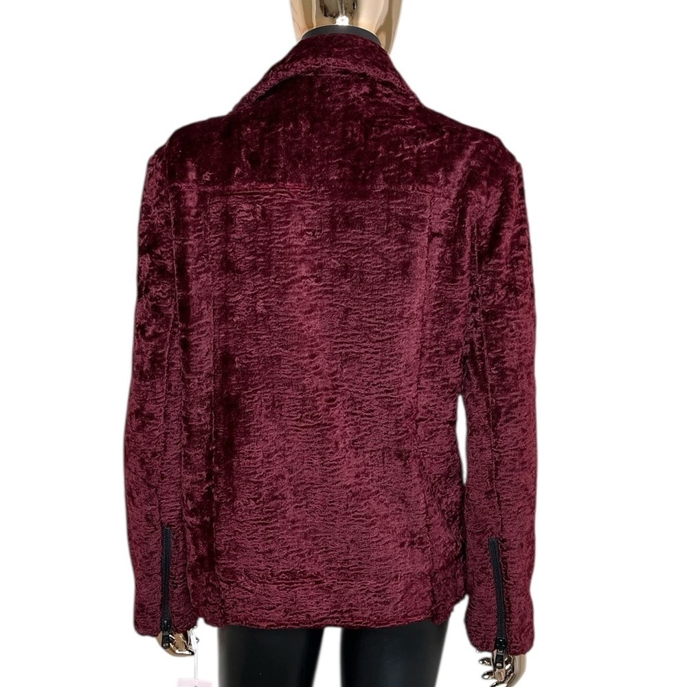 Avec Les Filles Burgundy Faux Fur Moto Jacket XS Oversized NWT - Picture 2 of 7